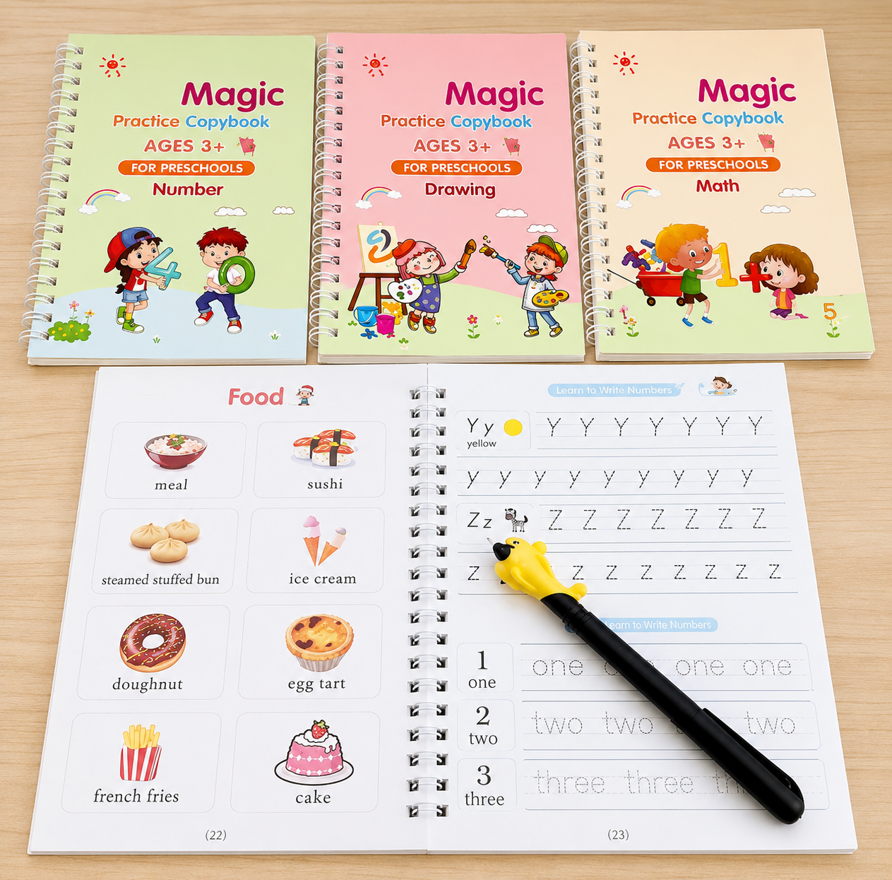 Magic Practice Copybook (4 BOOKS, 1 PEN, 1 GRIP, 10 REFILLS)- 50% OFF