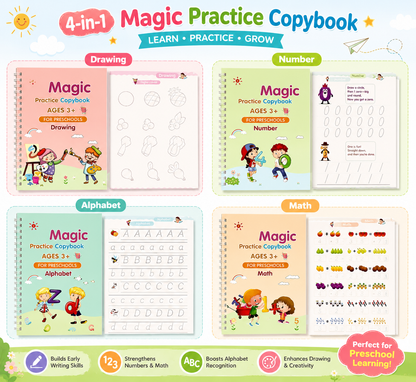 Magic Practice Copybook (4 BOOKS, 1 PEN, 1 GRIP, 10 REFILLS)- 50% OFF
