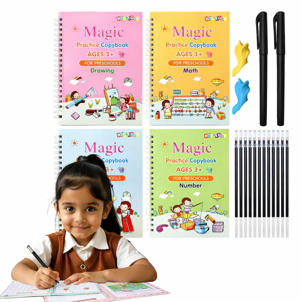 Magic Practice Copybook (4 BOOKS, 1 PEN, 1 GRIP, 10 REFILLS)- 50% OFF