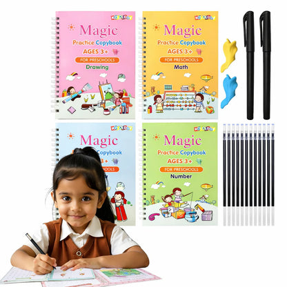 Magic Practice Copybook (4 BOOKS, 1 PEN, 1 GRIP, 10 REFILLS)- 50% OFF